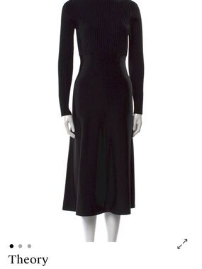Theory Black Fitted Ribbed Bodice Long-Sleeve Midi Dress